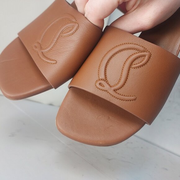 Christian Louboutin Brown Heel CL Logo Mule Slide Sandal - Picture 3 of 13